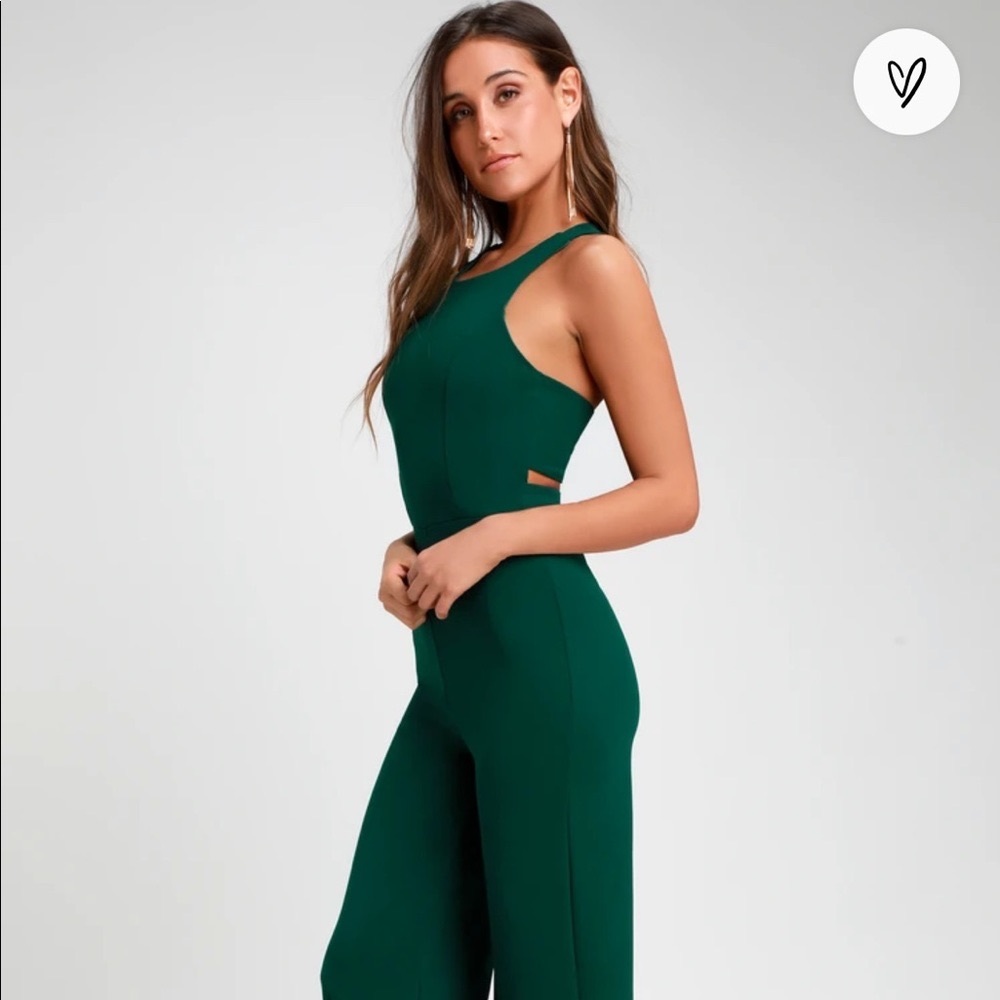 Lulus Green Wide-Leg Cutout Jumpsuit Size M